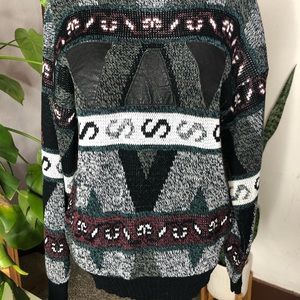 Vintage 80s Impact Patterned Black Grey Burgundy Knit Sweater Unisex